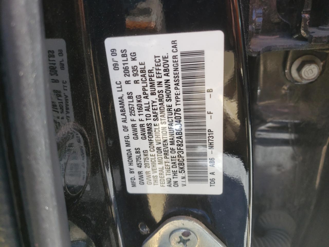 Photo 10 from auction – 2010 HONDA ACCORD EXL with VIN 5KBCP3F82AB004076