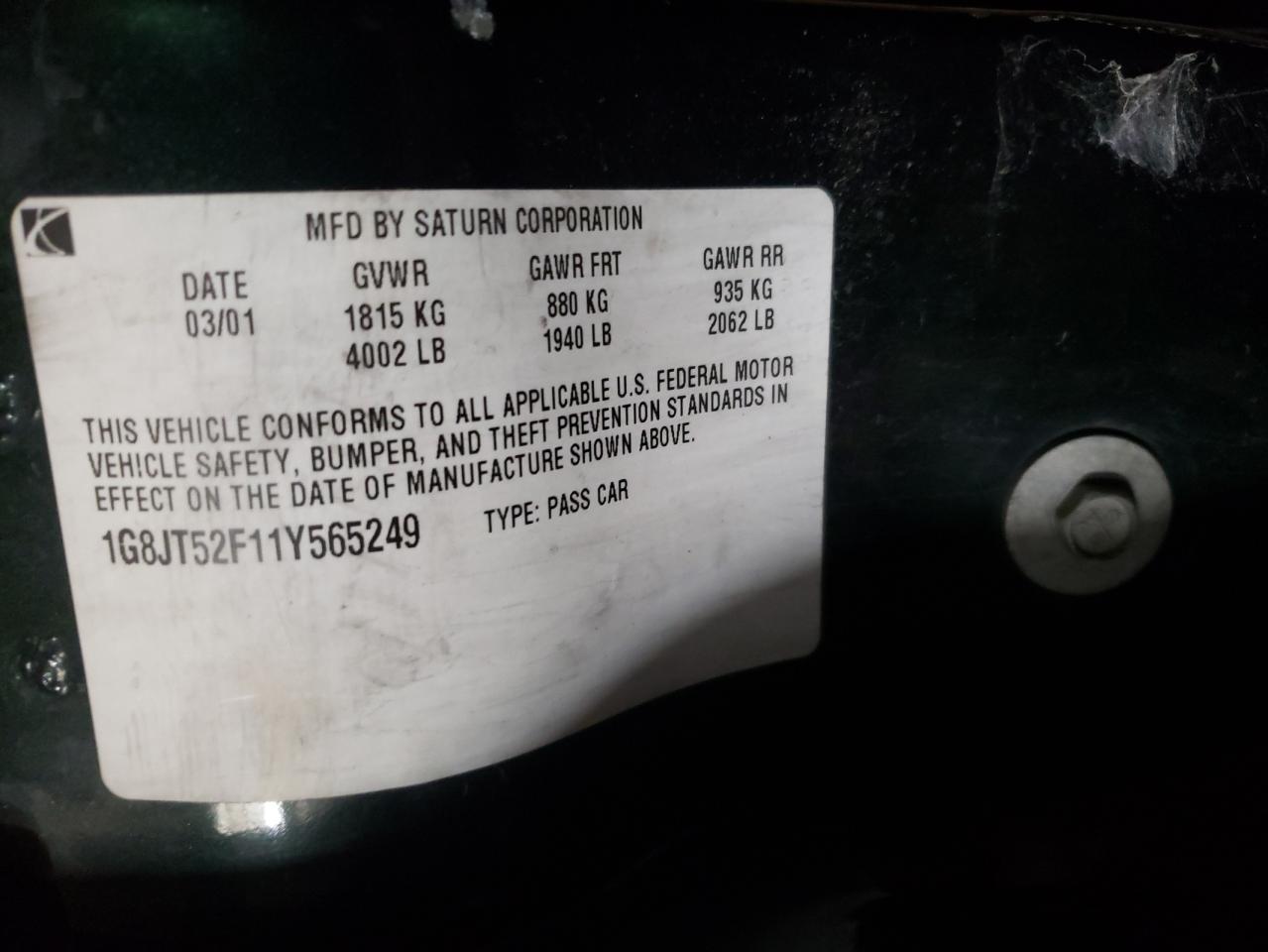 Photo 10 from auction – 2001 SATURN L200 with VIN 1G8JT52F11Y565249
