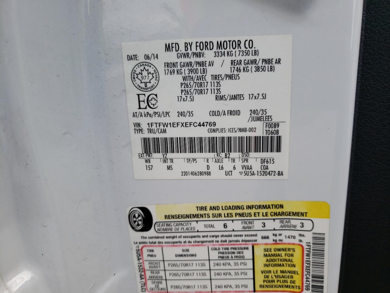 Photo 10 from auction – 2014 FORD F150 SUPER with VIN 1FTFW1EFXEFC44769
