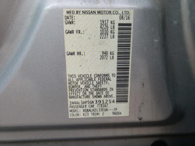 Photo 10 from auction – 2016 NISSAN ALTIMA 2.5 with VIN 1N4AL3AP5GN391254