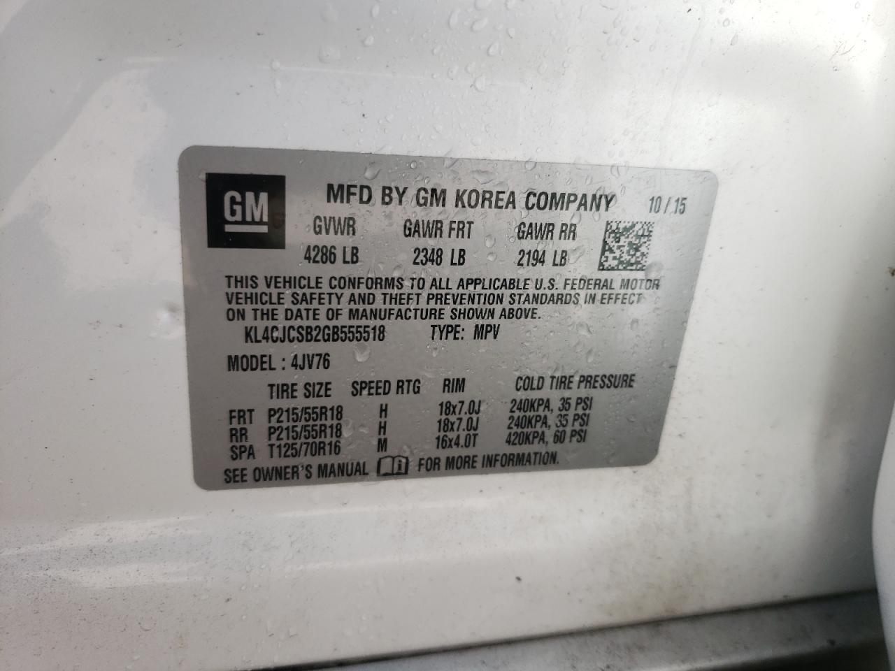 Photo 10 from auction – 2016 BUICK ENCORE with VIN KL4CJCSB2GB555518