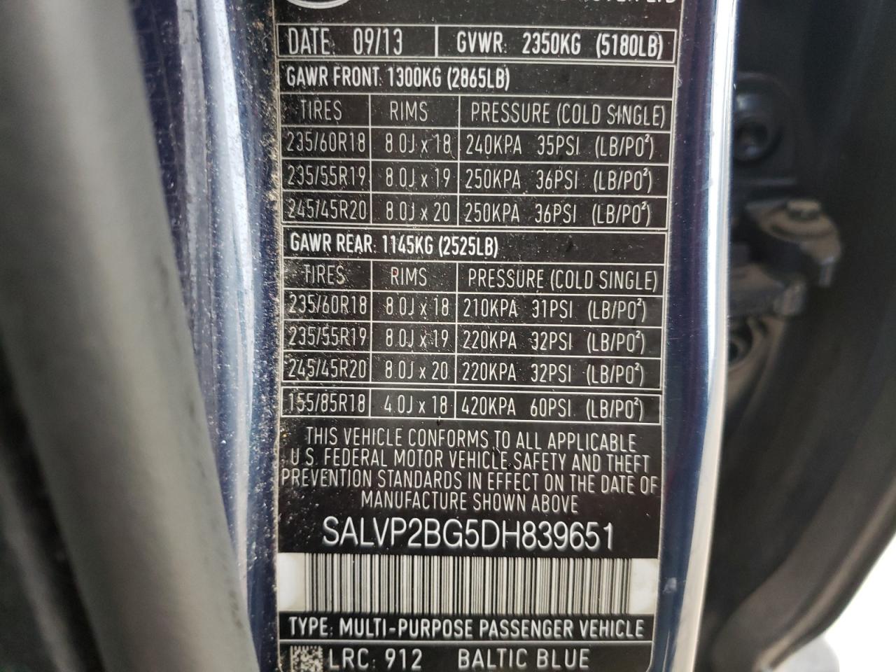 Photo 10 from auction – 2013 LAND ROVER RANGE ROVE with VIN SALVP2BG5DH839651