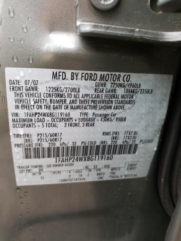 Photo 10 from auction – 2008 FORD TAURUS SEL with VIN 1FAHP24WX8G119160
