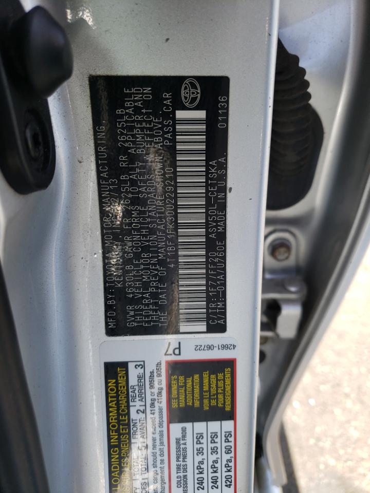 Photo 10 from auction – 2013 TOYOTA CAMRY L with VIN 4T1BF1FK3DU229210