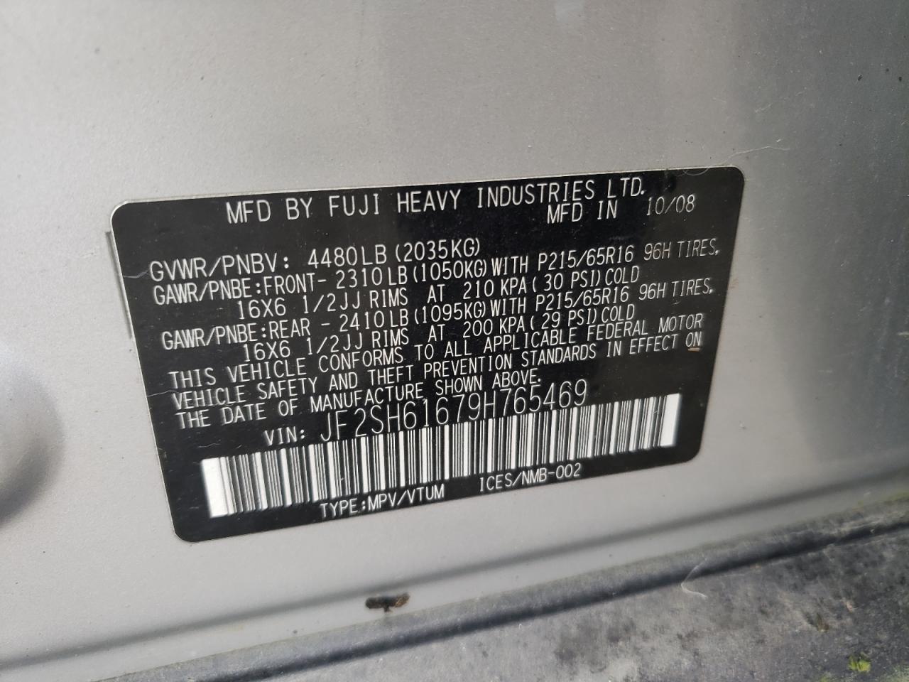 Photo 10 from auction – 2009 SUBARU FORESTER 2 with VIN JF2SH61679H765469