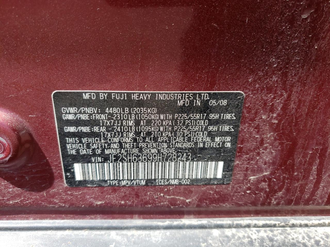 Foto 10 de la subasta – 2009 SUBARU FORESTER 2 con VIN JF2SH63699H728243