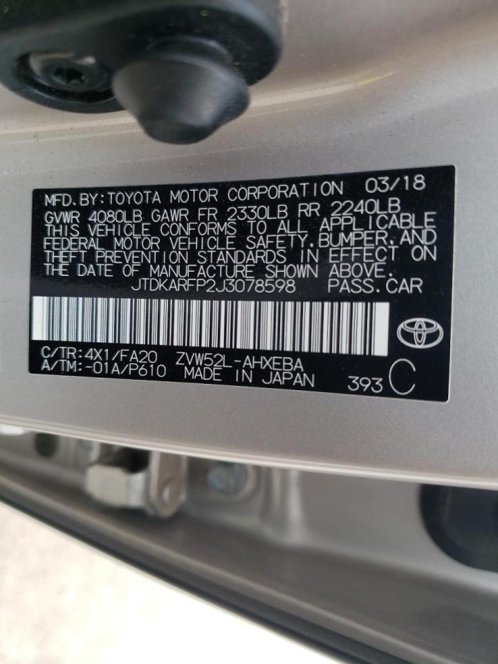 Photo 10 from auction – 2018 TOYOTA PRIUS PRIM with VIN JTDKARFP2J3078598