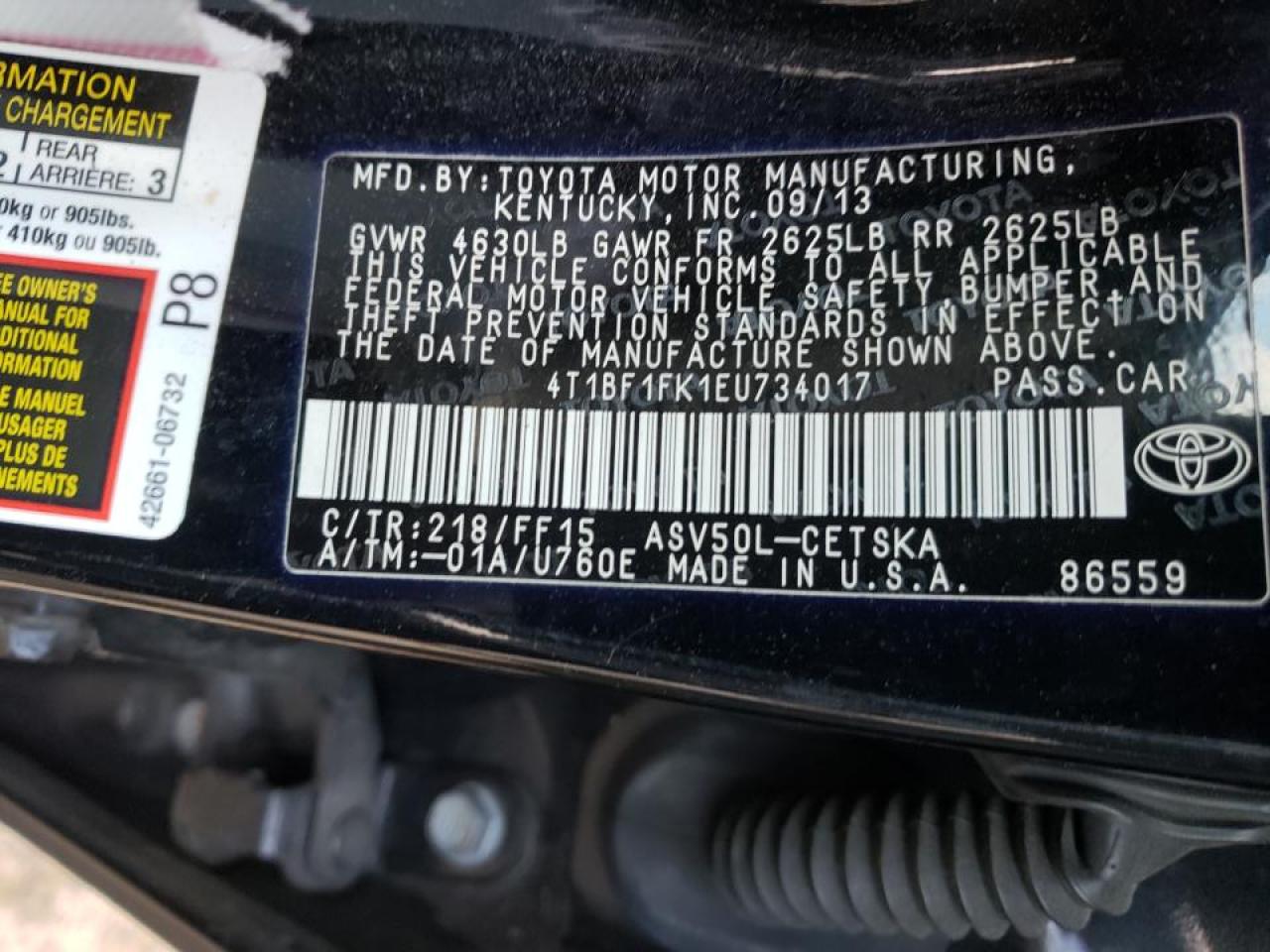 Photo 10 from auction – 2014 TOYOTA CAMRY L with VIN 4T1BF1FK1EU734017
