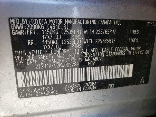 Photo 10 from auction – 2019 TOYOTA RAV4 LE with VIN 2T3H1RFV2KW005299
