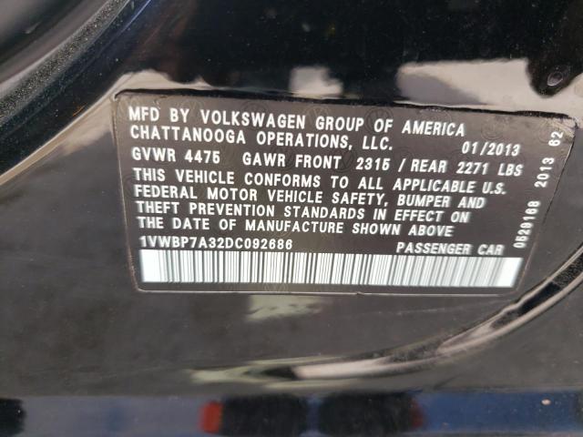 Photo 10 from auction – 2013 VOLKSWAGEN PASSAT SE with VIN 1VWBP7A32DC092686