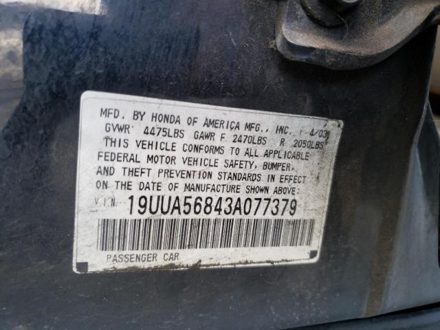 Photo 10 from auction – 2003 ACURA 3.2TL TYPE with VIN 19UUA56843A077379