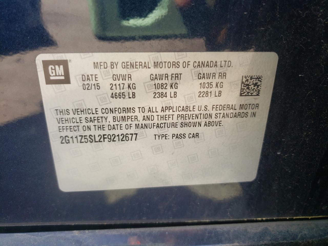 Photo 10 from auction – 2015 CHEVROLET IMPALA LS with VIN 2G11Z5SL2F9212677