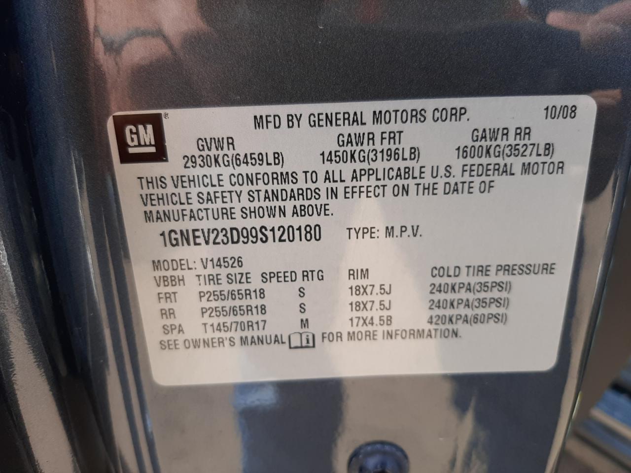 Photo 10 from auction – 2009 CHEVROLET TRAVERSE L with VIN 1GNEV23D99S120180