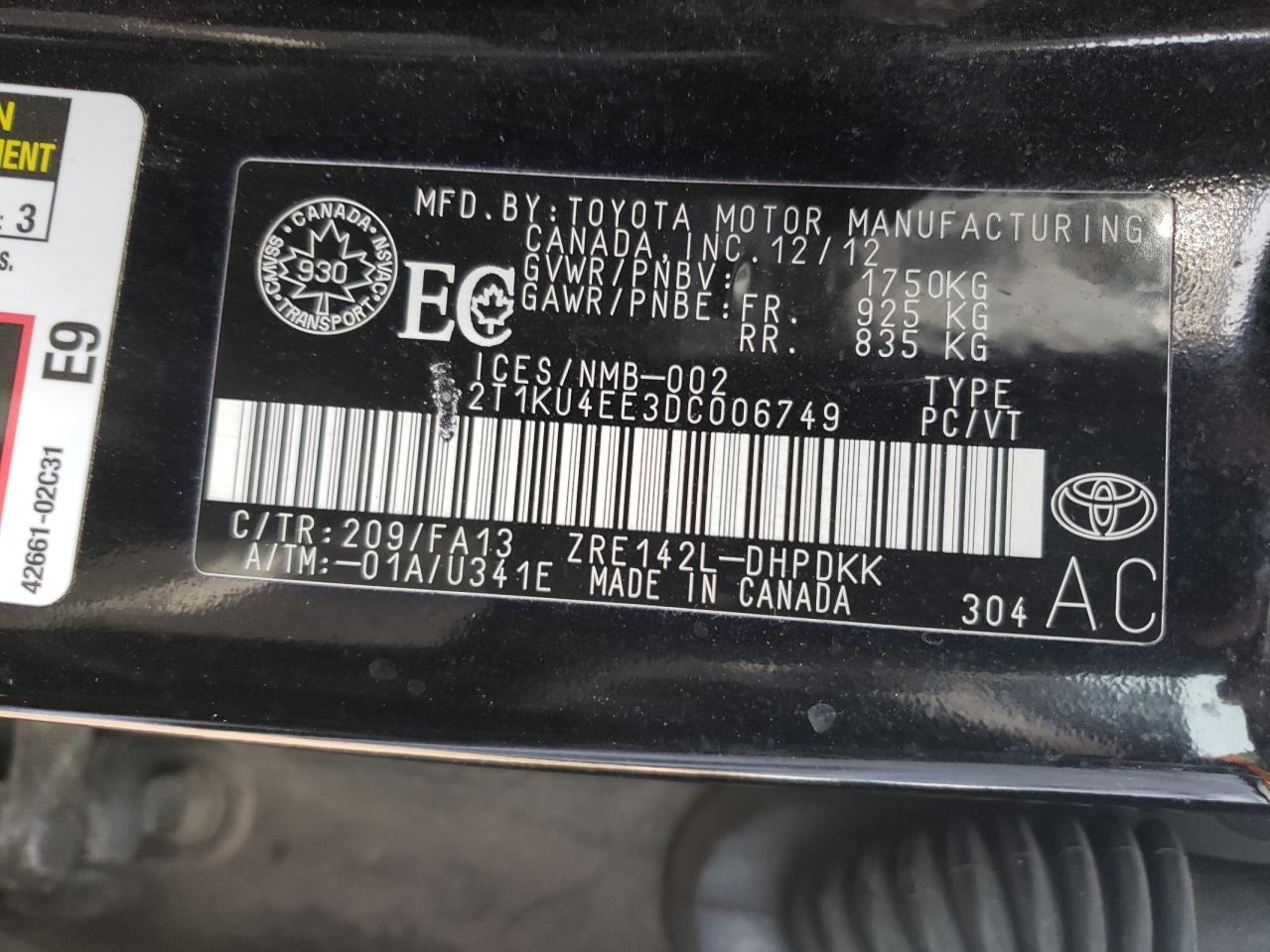 Photo 10 from auction – 2013 TOYOTA MATRIX with VIN 2T1KU4EE3DC006749
