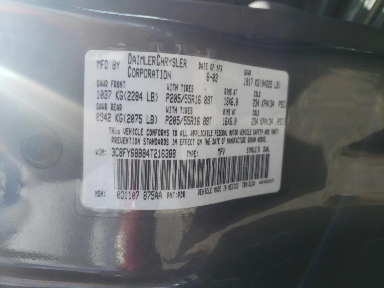 Photo 10 from auction – 2004 CHRYSLER PT CRUISER with VIN 3C8FY68B84T216388