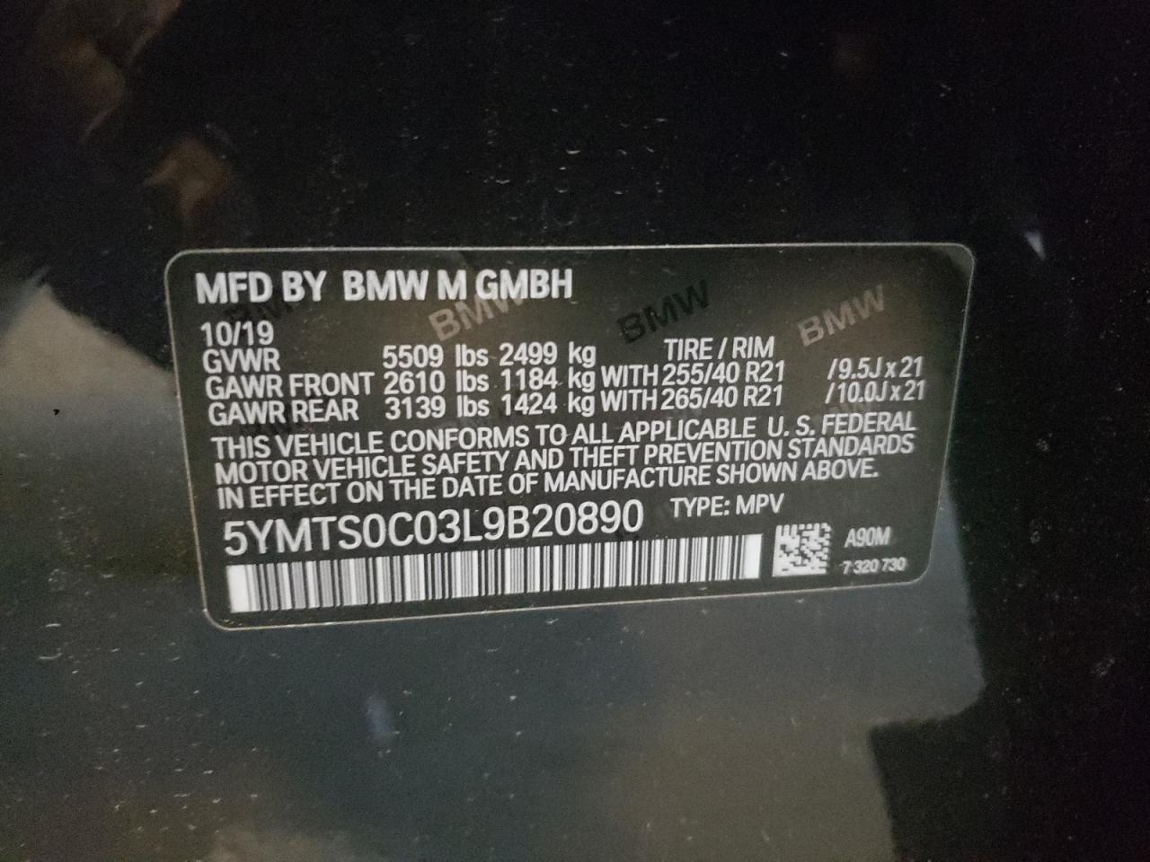 Photo 10 from auction – 2020 BMW X3 M COMPE with VIN 5YMTS0C03L9B20890
