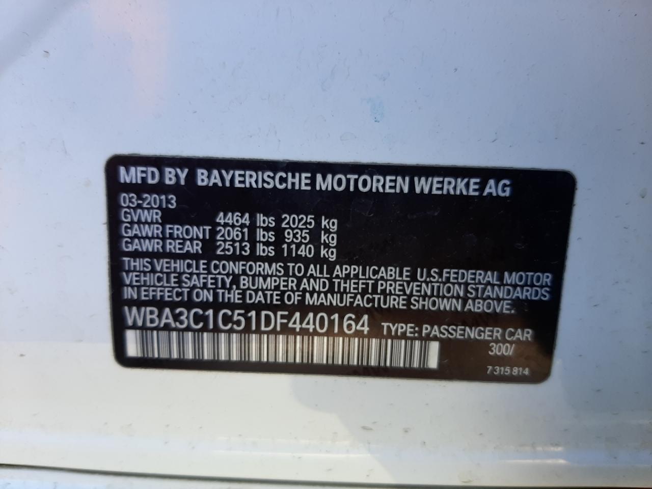 Photo 10 from auction – 2013 BMW 328 I SULE with VIN WBA3C1C51DF440164