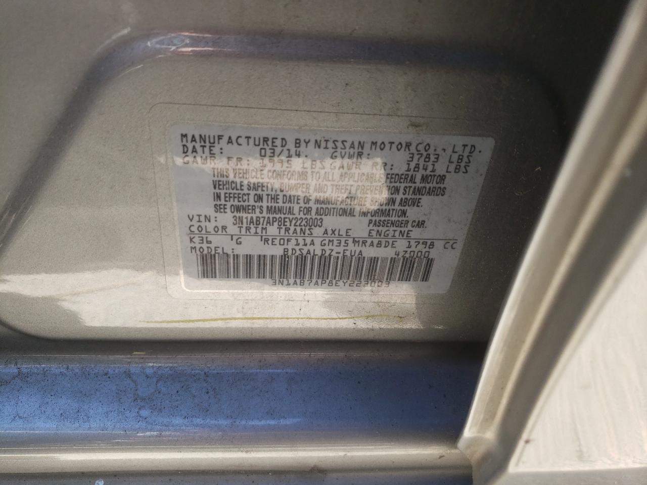 Photo 10 from auction – 2014 NISSAN SENTRA S with VIN 3N1AB7AP8EY223003