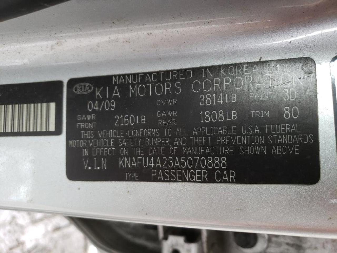 Photo 10 from auction – 2010 KIA FORTE EX with VIN KNAFU4A23A5070888