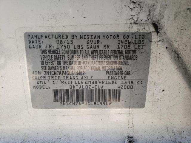 Photo 10 from auction – 2016 NISSAN VERSA S with VIN 3N1CN7AP4GL814462