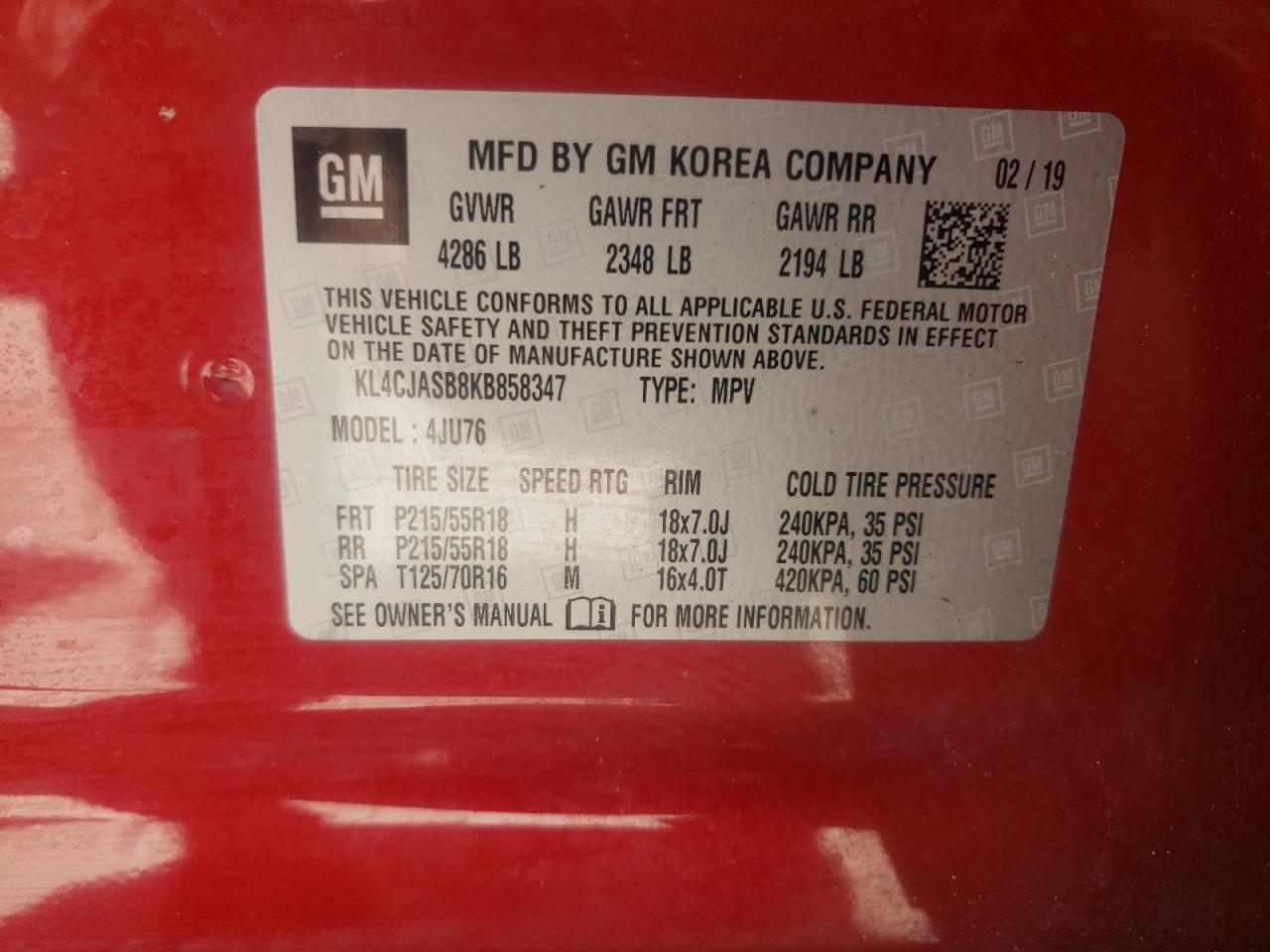 Photo 10 from auction – 2019 BUICK ENCORE PRE with VIN KL4CJASB8KB858347