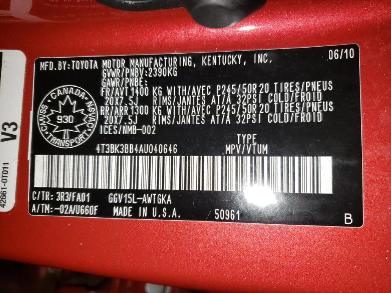 Photo 10 from auction – 2010 TOYOTA VENZA with VIN 4T3BK3BB4AU040646