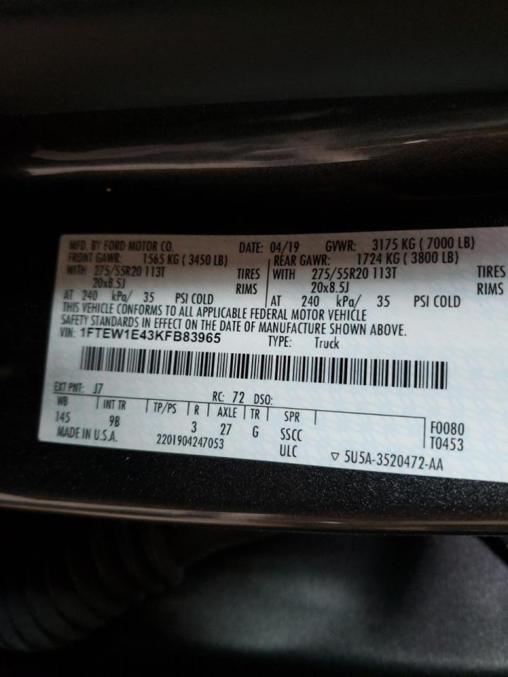 Photo 10 from auction – 2019 FORD F150 SUPER with VIN 1FTEW1E43KFB83965