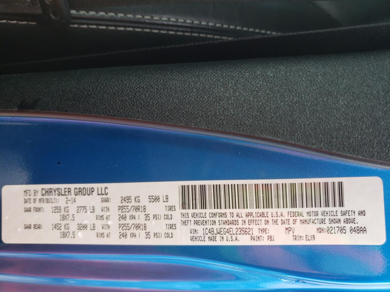 Photo 10 from auction – 2014 JEEP WRANGLER U with VIN 1C4BJWEG4EL235621