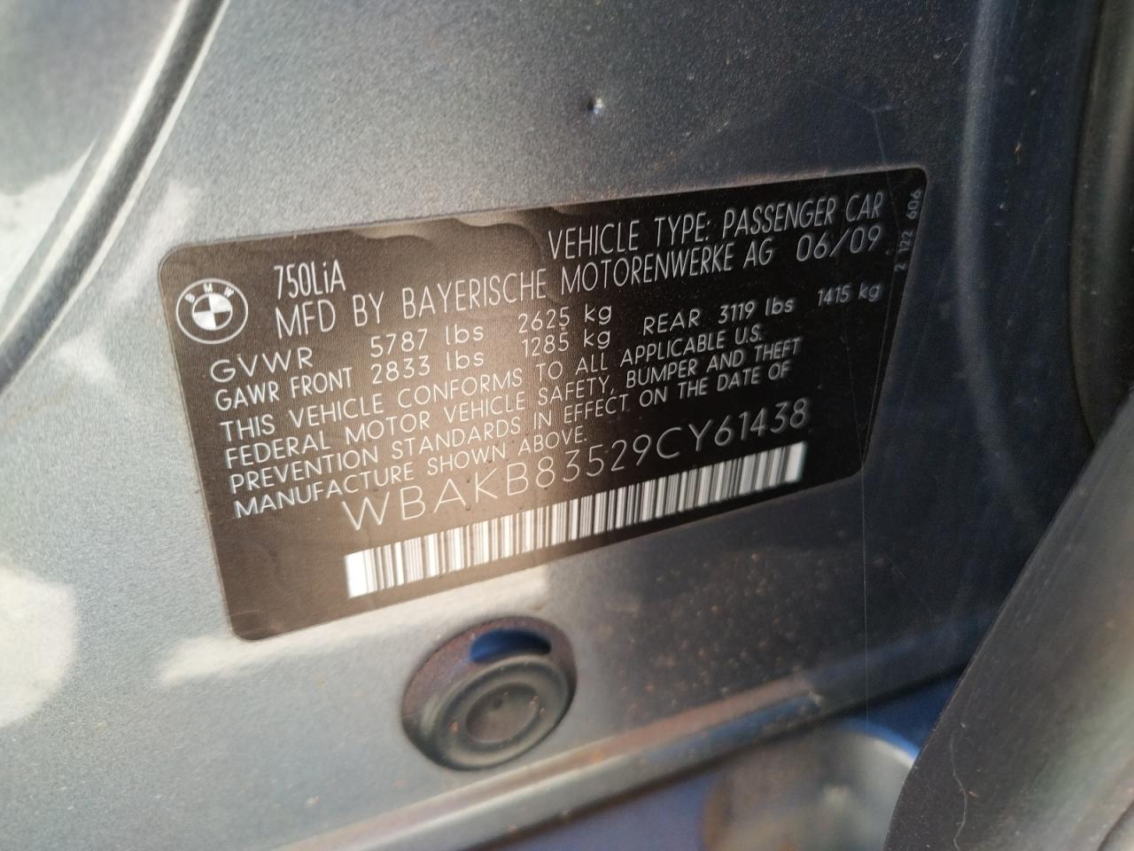 Photo 10 from auction – 2009 BMW 750 LI with VIN WBAKB83529CY61438