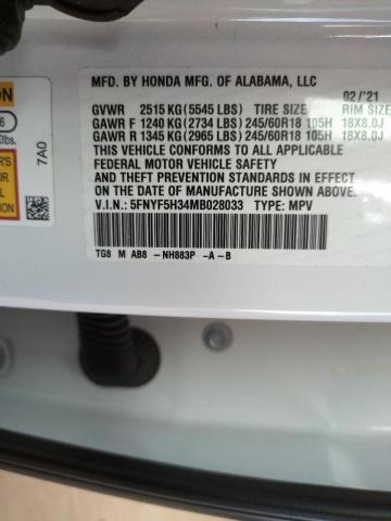 Photo 10 from auction – 2021 HONDA PILOT EX with VIN 5FNYF5H34MB028033