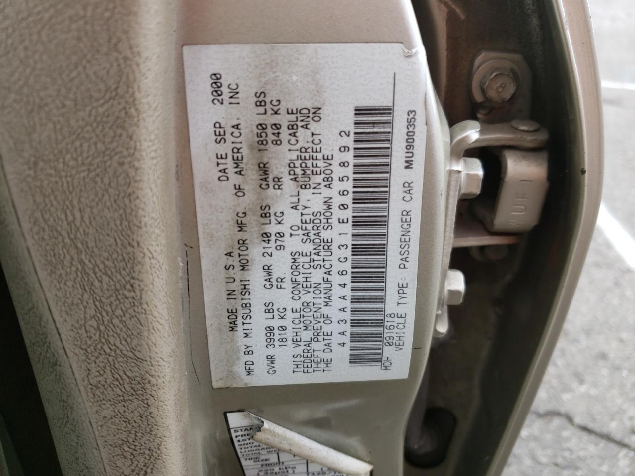 Photo 10 from auction – 2001 MITSUBISHI GALANT ES with VIN 4A3AA46G31E065892