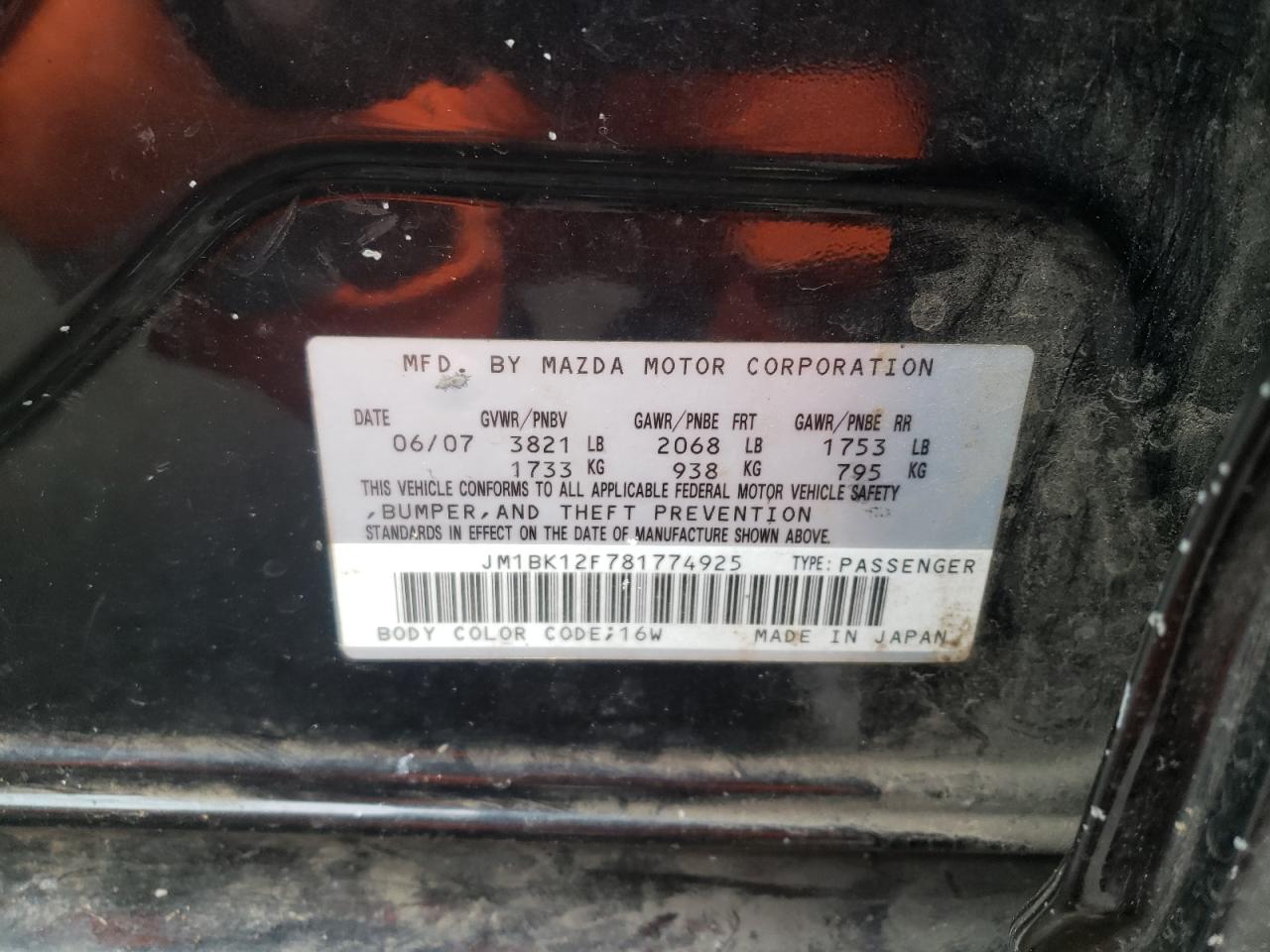 Foto 10 de la subasta – 2008 MAZDA 3 I con VIN JM1BK12F781774925