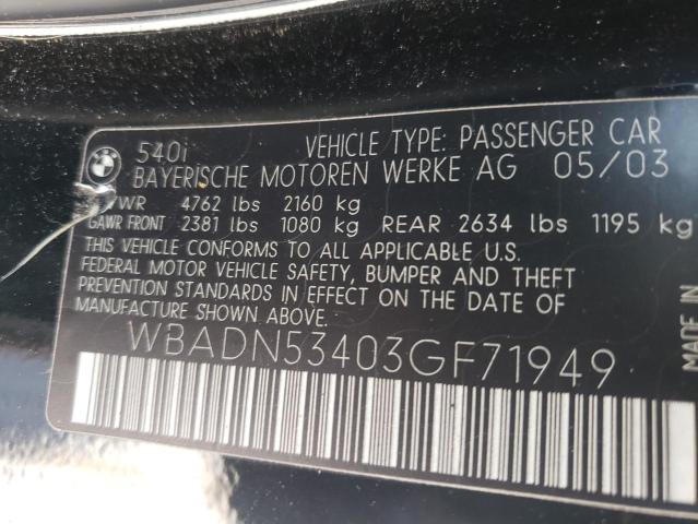 Photo 10 from auction – 2003 BMW 540 I with VIN WBADN53403GF71949