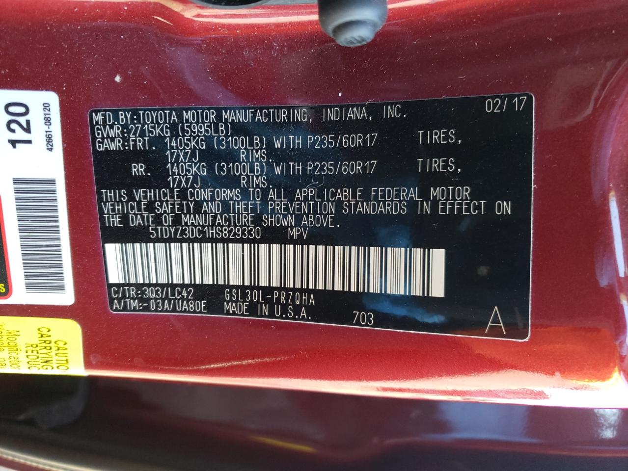 Photo 10 from auction – 2017 TOYOTA SIENNA XLE with VIN 5TDYZ3DC1HS829330