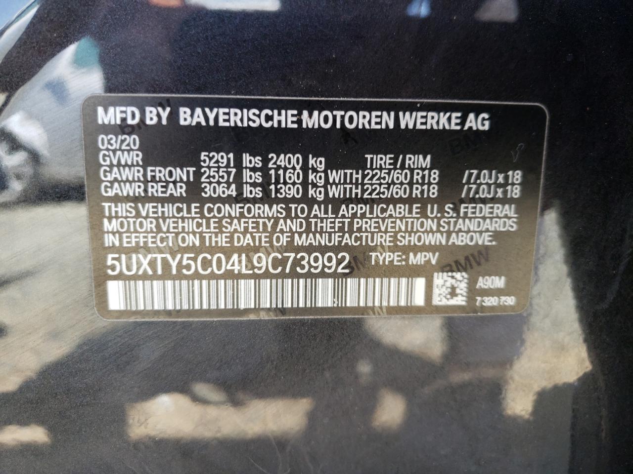 Photo 10 from auction – 2020 BMW X3 XDRIVE3 with VIN 5UXTY5C04L9C73992