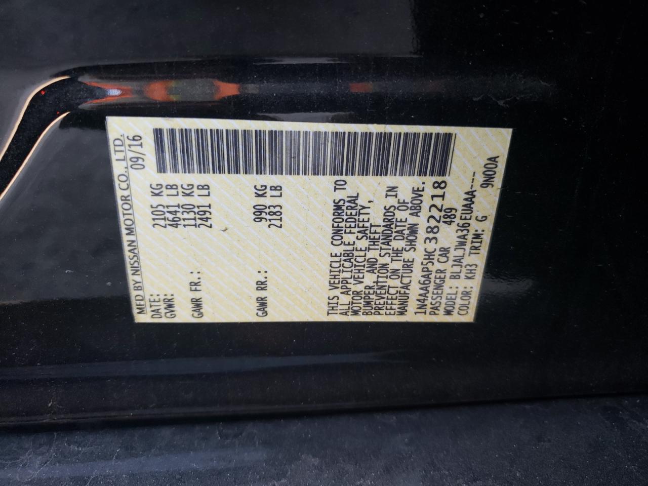 Photo 10 from auction – 2017 NISSAN MAXIMA 3.5 with VIN 1N4AA6AP5HC382218