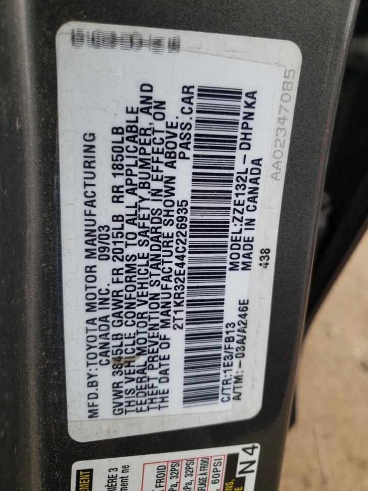 Foto 10 de la subasta – 2004 TOYOTA COROLLA MA con VIN 2T1KR32E44C226935