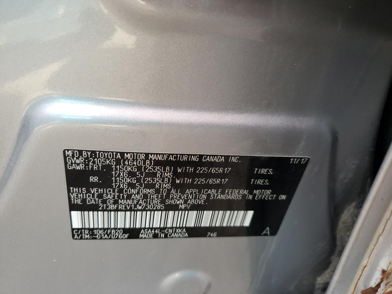 Photo 10 from auction – 2018 TOYOTA RAV4 LE with VIN 2T3BFREV1JW730285