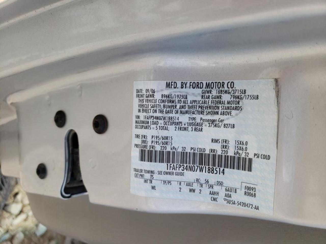 Photo 10 from auction – 2007 FORD FOCUS ZX4 with VIN 1FAFP34N07W188514