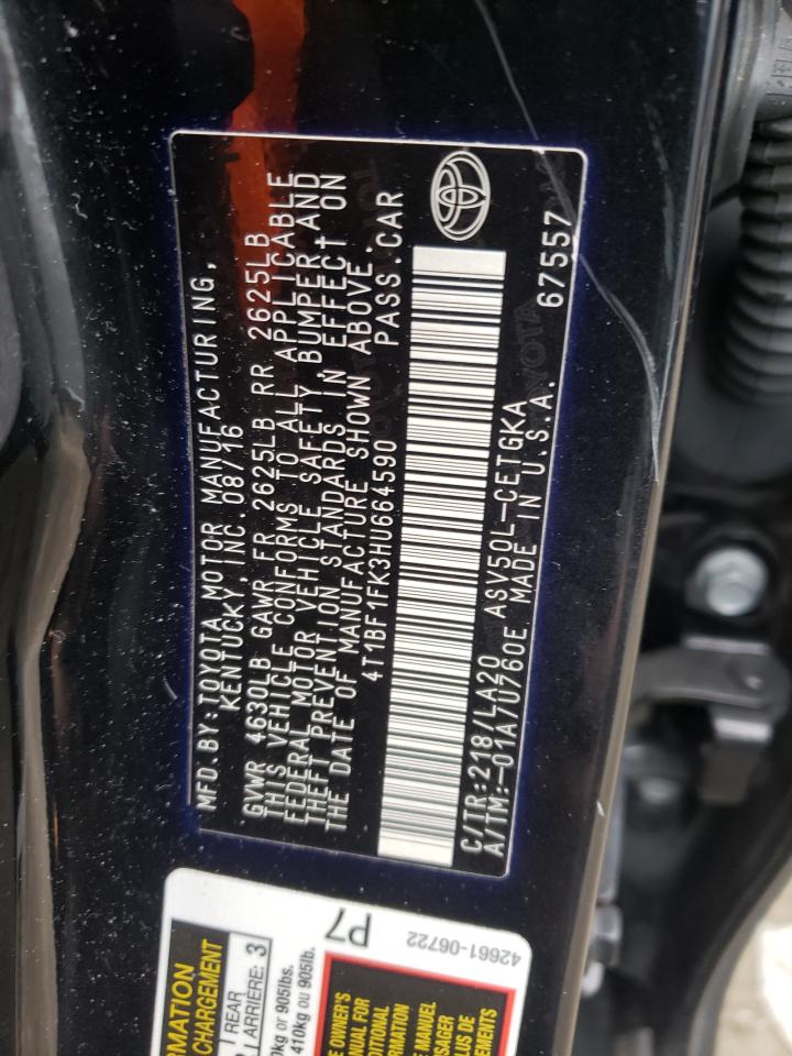 Photo 10 from auction – 2017 TOYOTA CAMRY LE with VIN 4T1BF1FK3HU664590