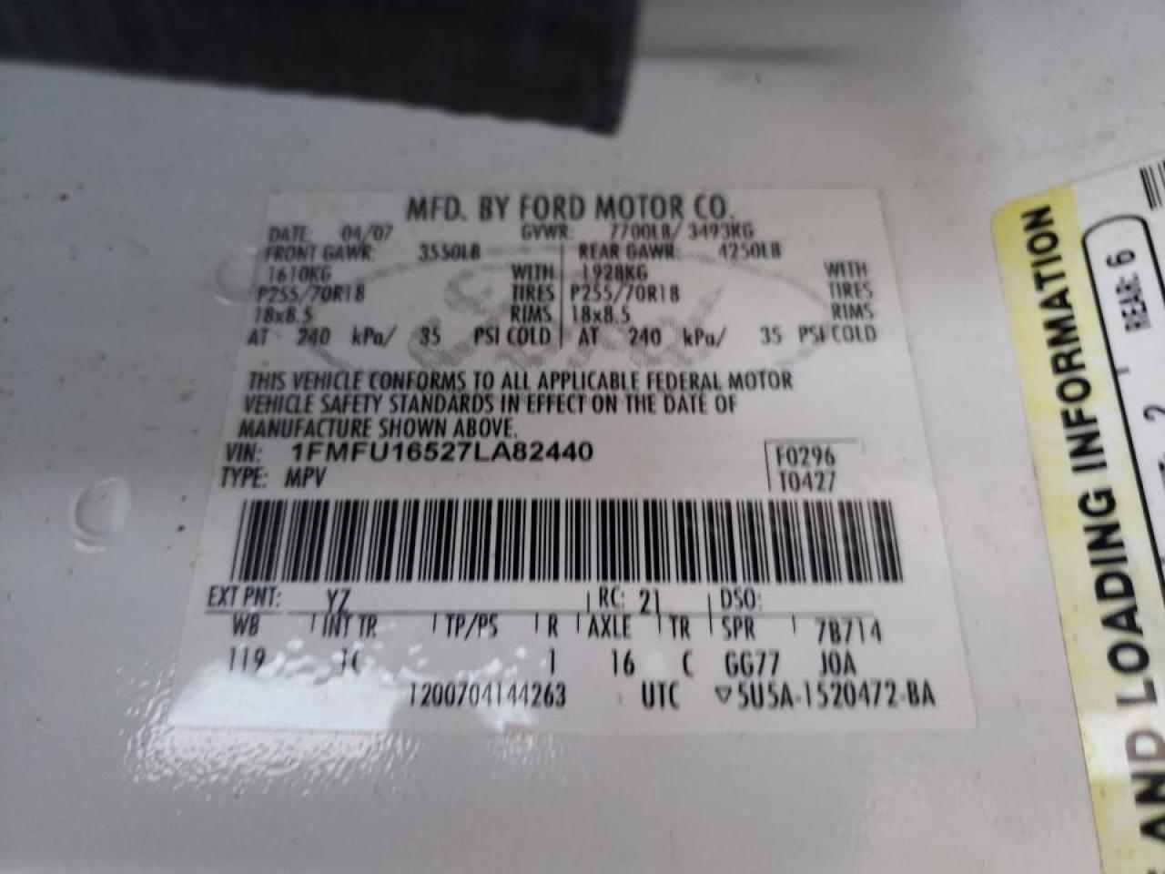 Photo 10 from auction – 2007 FORD EXPEDITION with VIN 1FMFU16527LA82440