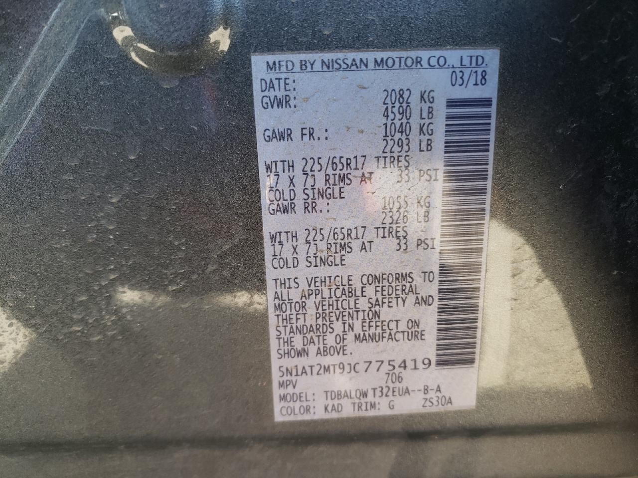 Photo 10 from auction – 2018 NISSAN ROGUE S with VIN 5N1AT2MT9JC775419
