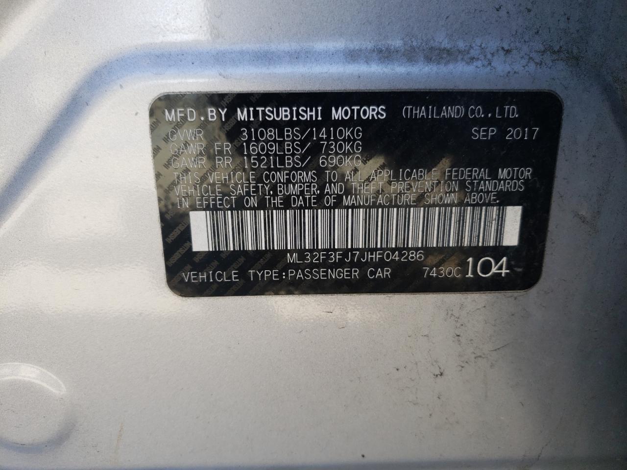 Photo 10 from auction – 2018 MITSUBISHI MIRAGE G4 with VIN ML32F3FJ7JHF04286