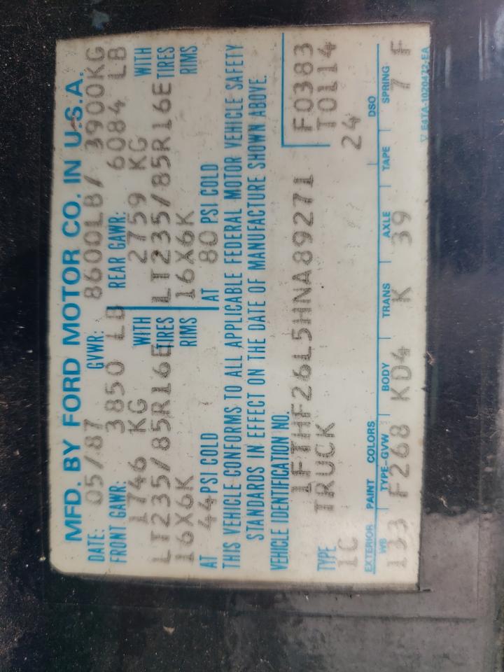 Photo 10 from auction – 1987 FORD F250 with VIN 1FTHF26L5HNA89271