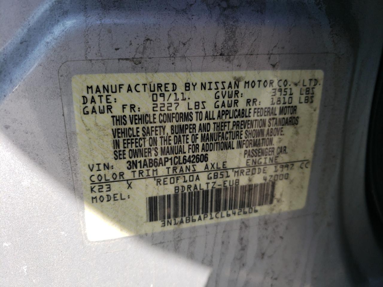 Zdjęcie 10 z aukcji – 2012 NISSAN SENTRA 2.0 z VIN 3N1AB6AP1CL642606