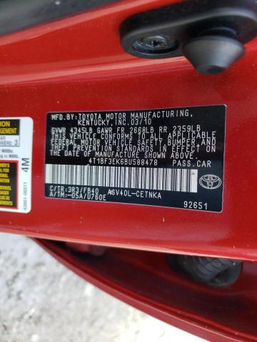 Photo 10 from auction – 2011 TOYOTA CAMRY BASE with VIN 4T1BF3EK6BU588478
