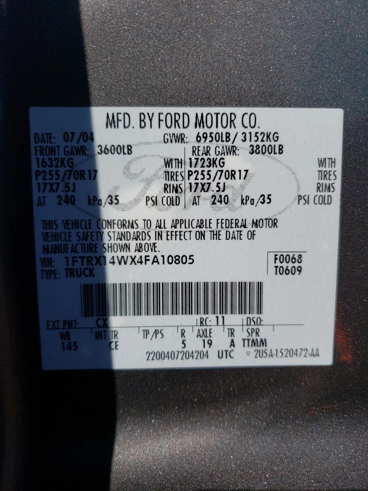 Photo 10 from auction – 2004 FORD F150 with VIN 1FTRX14WX4FA10805