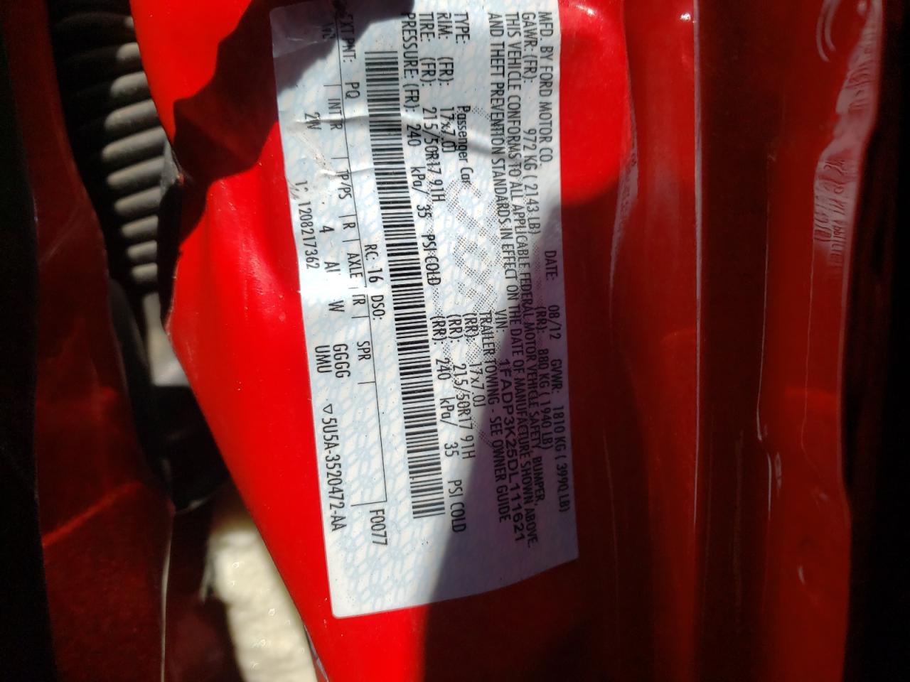 Photo 10 from auction – 2013 FORD FOCUS SE with VIN 1FADP3K25DL111621