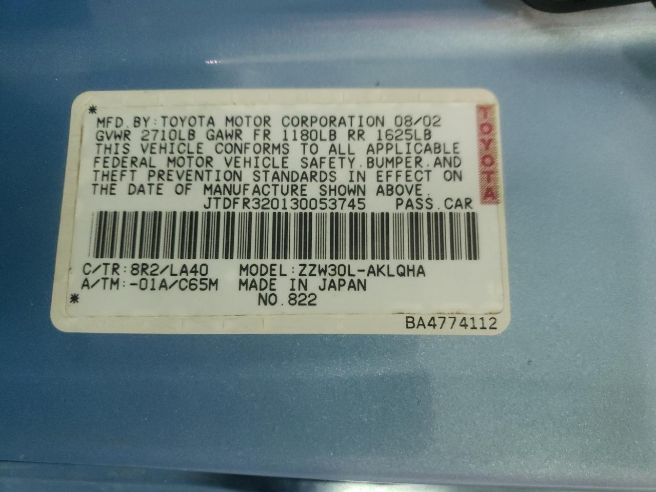 Photo 10 from auction – 2003 TOYOTA MR2 SPYDER with VIN JTDFR320130053745