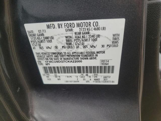 Photo 10 from auction – 2012 FORD ESCAPE XLT with VIN 1FMCU9DG7CKA22000